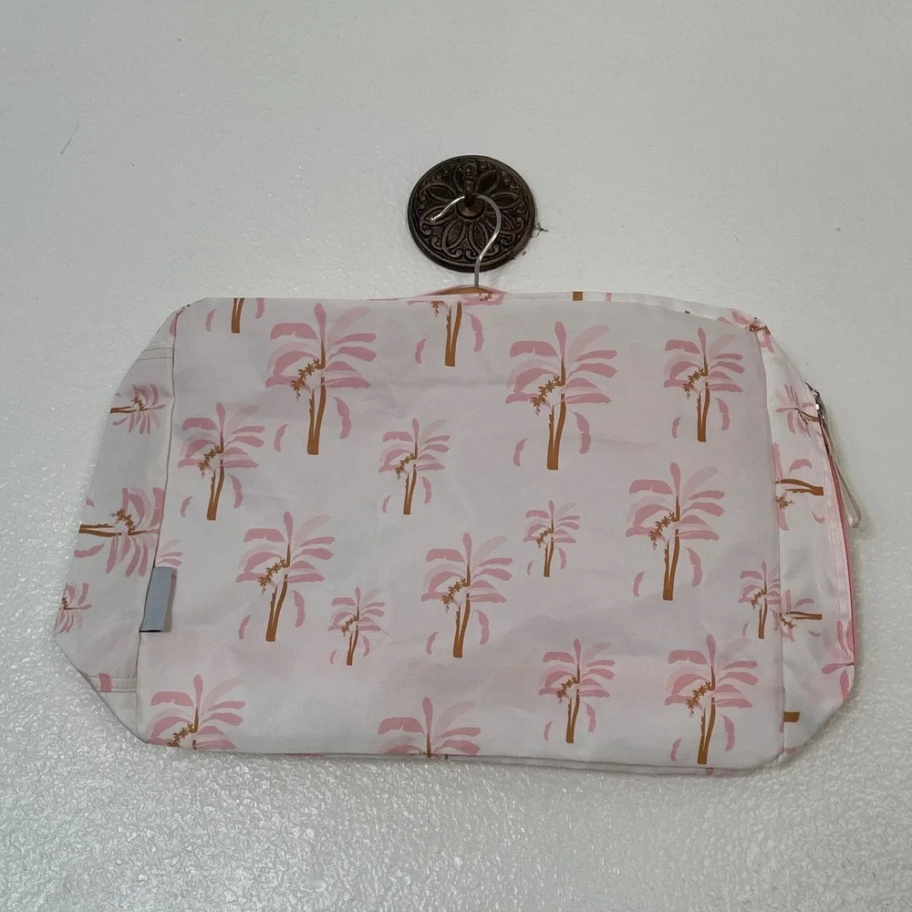 Hang Accessories Travel Organizer Bag Pink White Floral Mesh Pocket Zipper Case